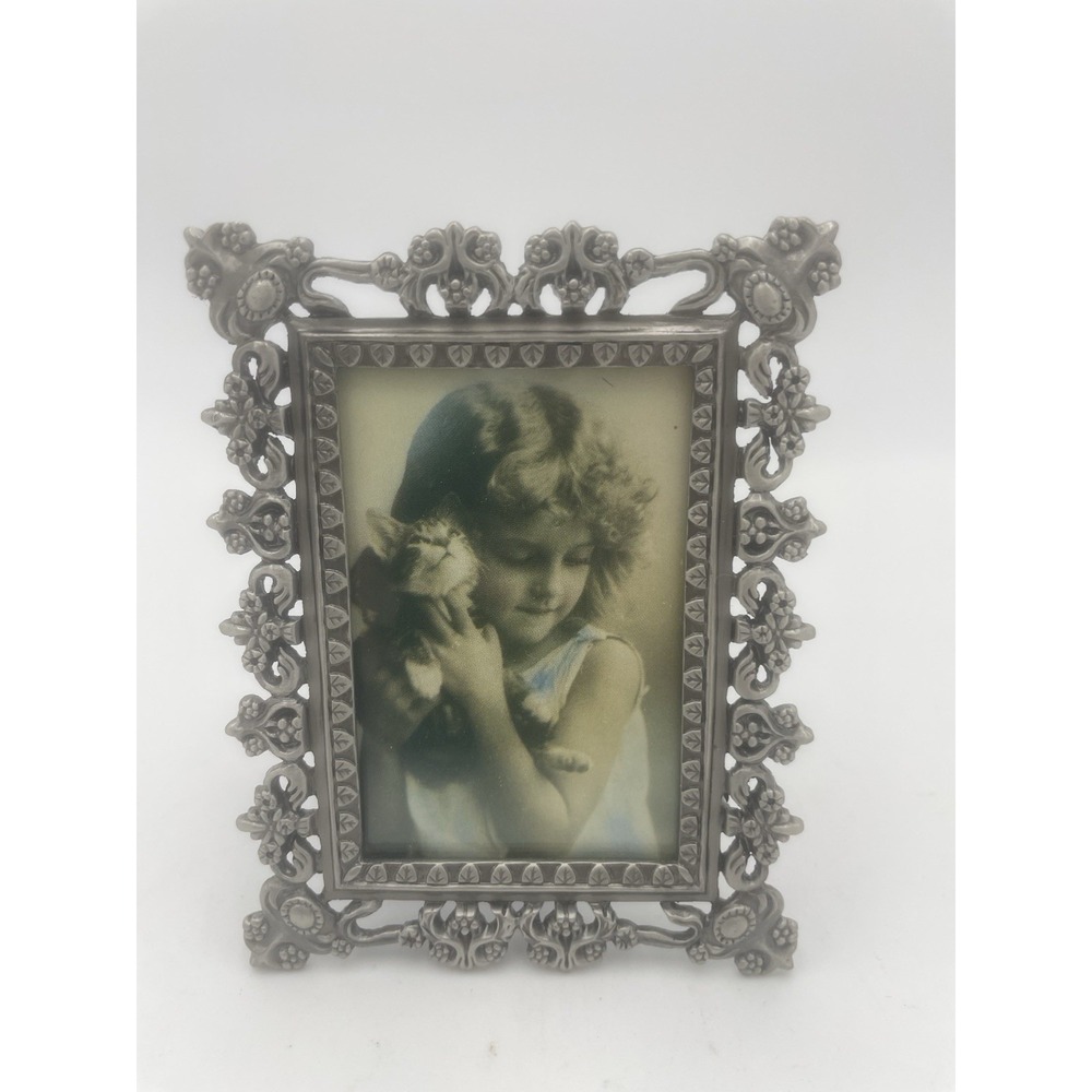 Bombay Company Vintage Y2k Scroll 2x3 Picture Frame Heavy Silver Metal Filigree‎